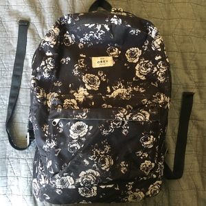 obey outsider black floral backpack